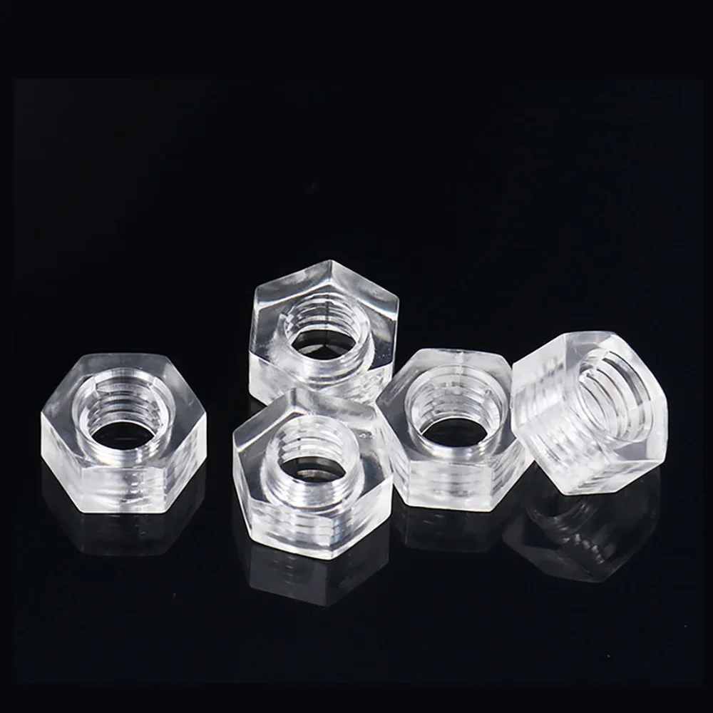 

Acrylic Clear Transparent Plastic Nylon Hex Hexagon Nuts M3 M4 M5 M6 Clear Lighting lamp Plactic Polycarbonate Hex Nut