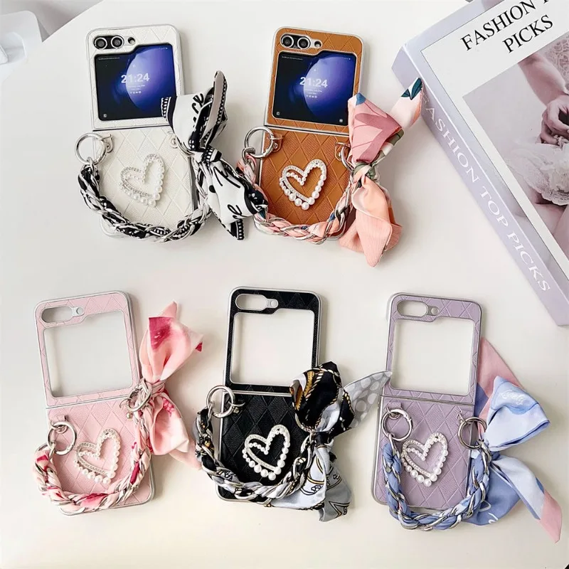 New Samsung Cell Phone Case Suitable for Samsung Galaxy Z Flip3 4 5 Folding Screen Silk Scarf Bracelet Women Phone Case Gift