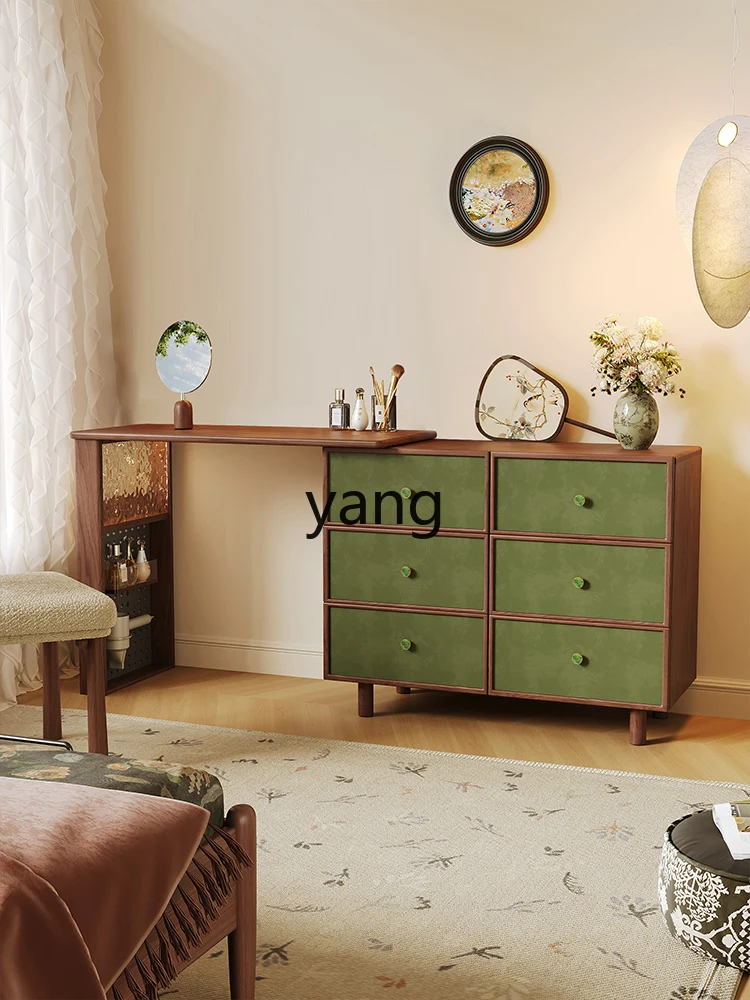 XYY retro solid wood dresser telescopic storage cabinet integrated bedroom walnut makeup table