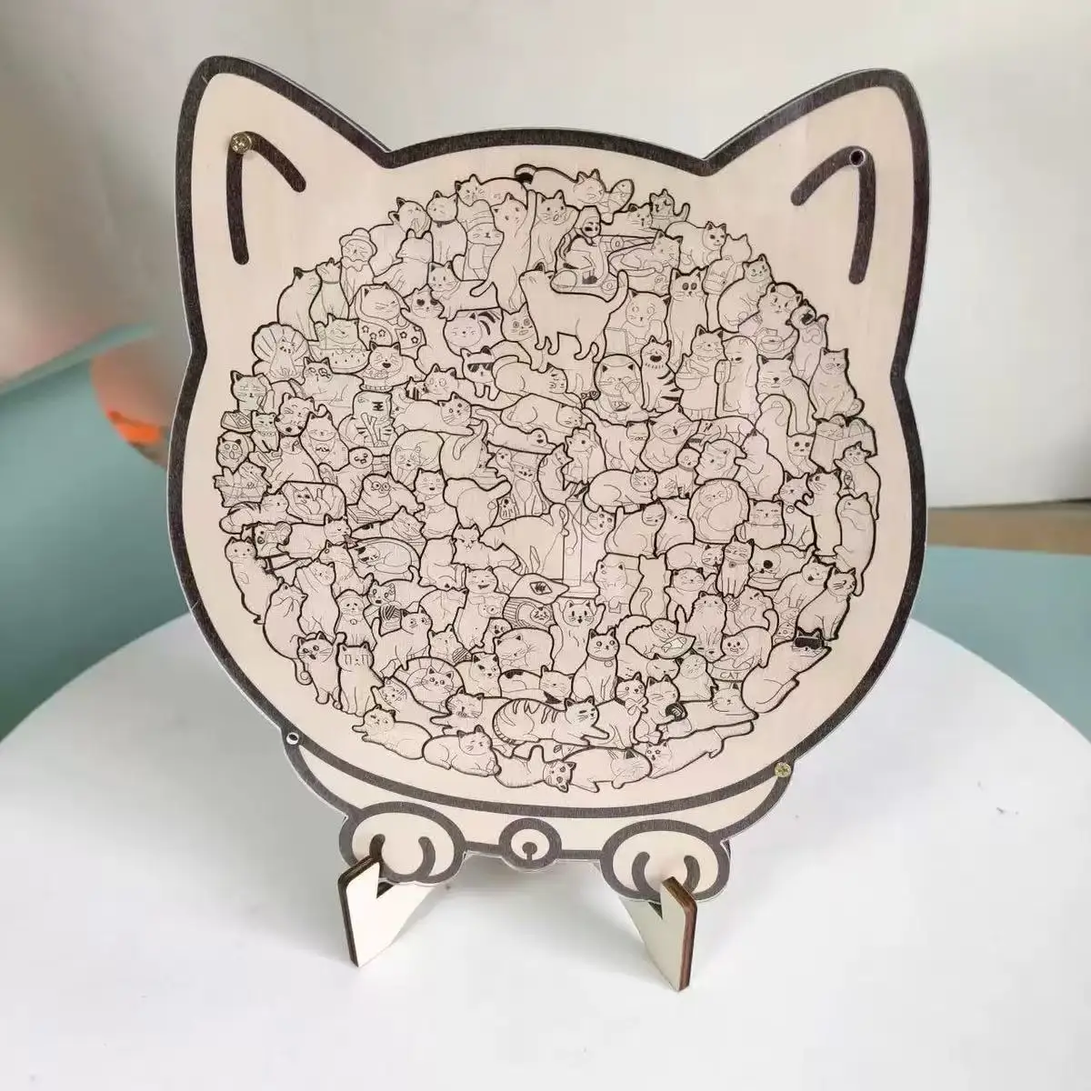 Hot selling puzzle puzzle cute wooden shaped toy gift decompression cat shaped wooden puzzle fun cat collection stacking puzzle