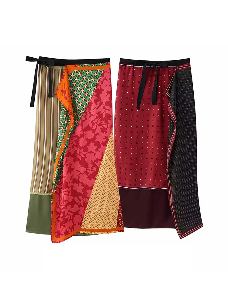 Women Red Print Straight Skirt Women 2026 Spring New High Street Waist Lady Elegant Skirt