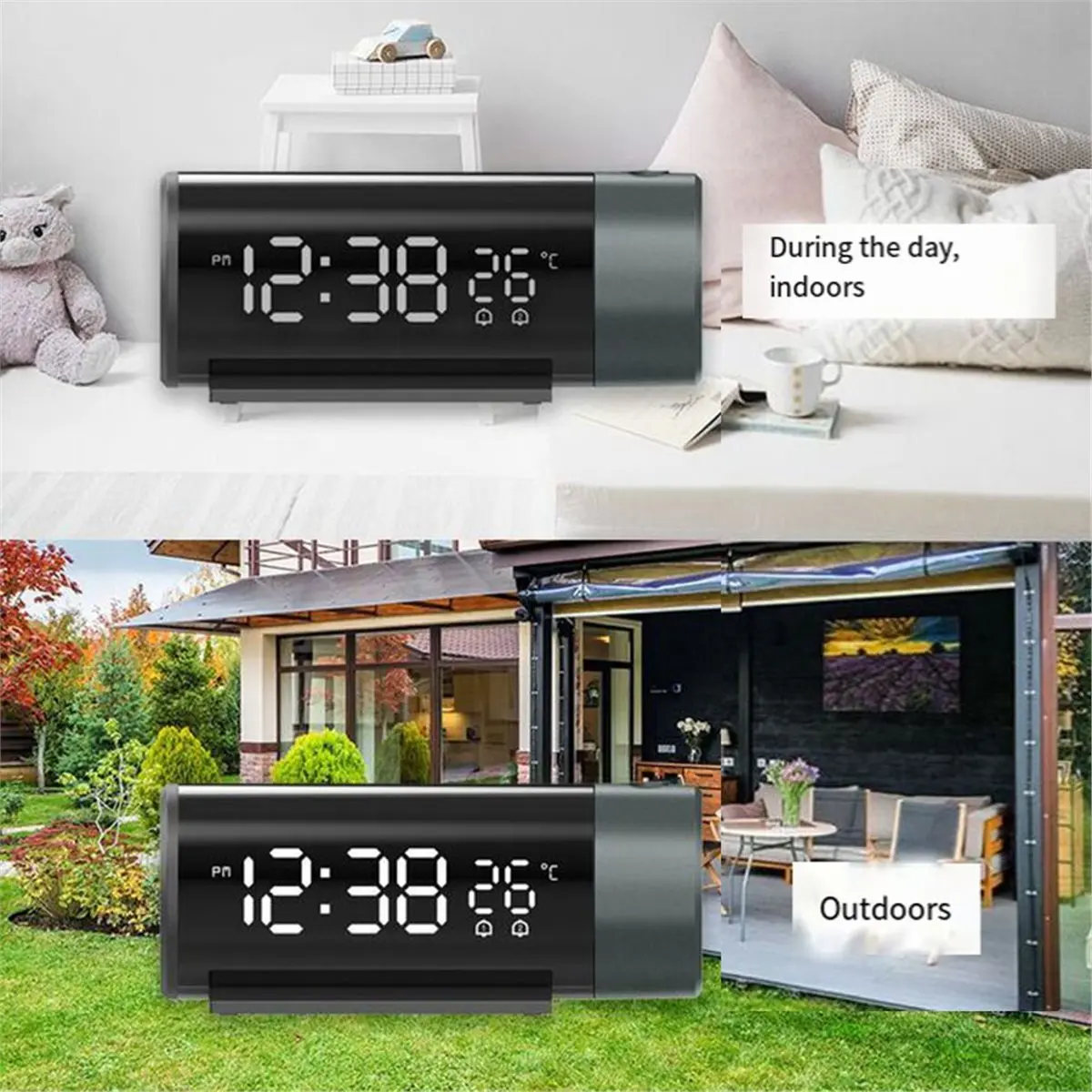 

USB-проекционный будильник с двойной сигнализацией и USB-зарядным устройством для проекции температуры для зарядки телефона Будильник