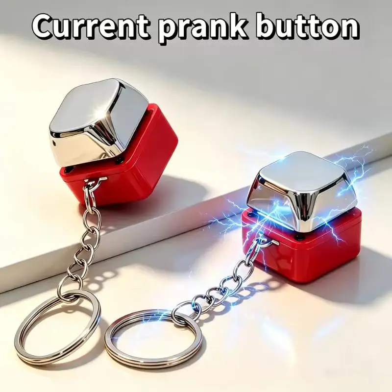 Mini Creative Electric Shock Prank Button Toy Keychain Portable Stress Relief Fun Gag Gift for Friend Birthday Surprise