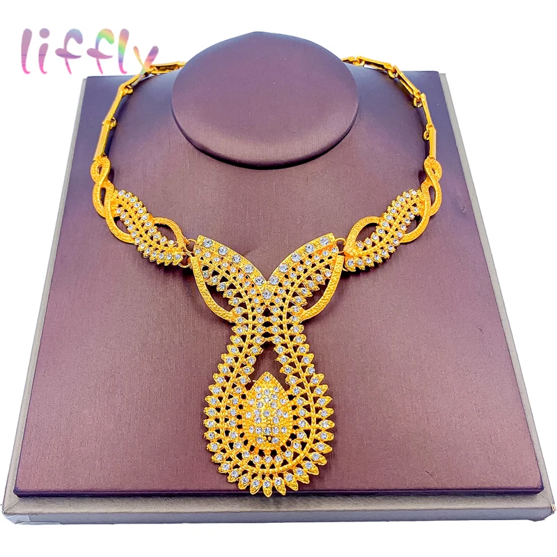 African Fashion Jewelry Set Charm Womens Earrings Exaggerated Big Necklace Bracelet Bridal Crystal Ring Gift