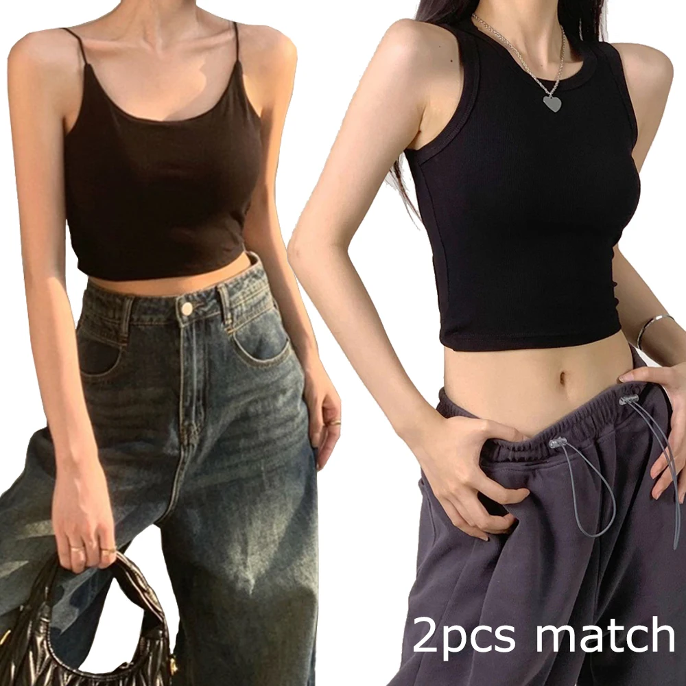 2023 Sexy Club Backless Crop Top Women's Strap vest Summer Black Tanktop with inner Short Slim Fit Tank Top outerwear tops