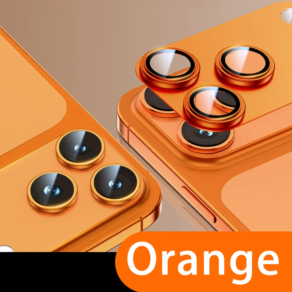 آيفون 17 برو ماكس درع عدسة الكاميرا حامي حلقة معدنية الزجاج المقسى فيلم البرتقال المضادة للخدش الخلفي عدسة واقية