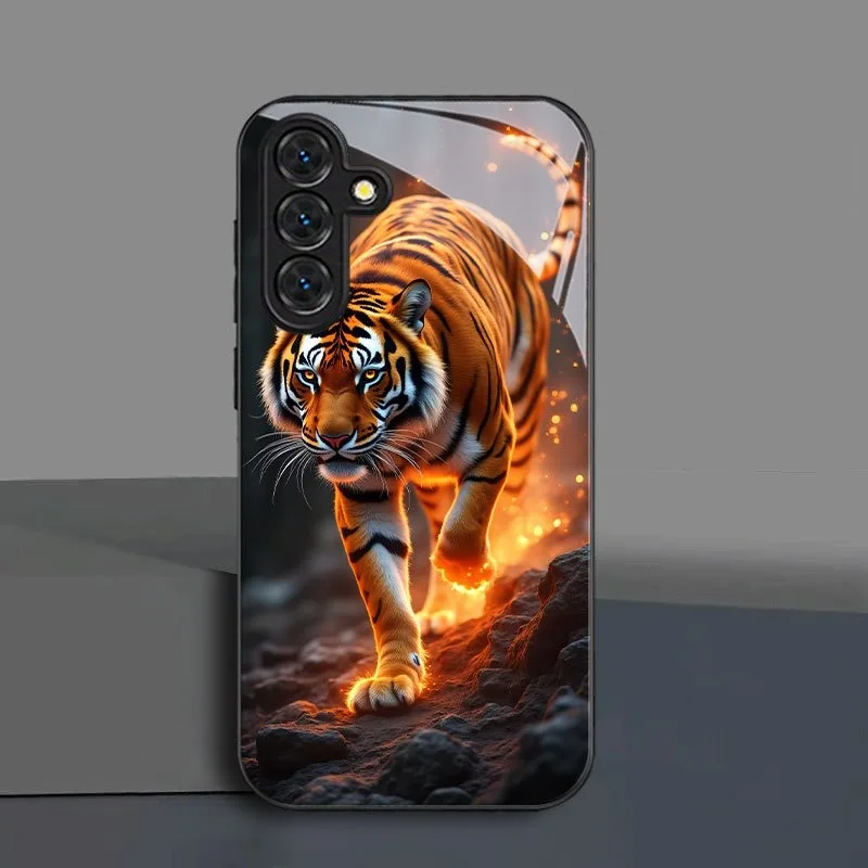 Cool Tiger Animal Print Tempered Glass Phone Case For Samsung GalaxyS26 25 24 23 22Ultra FE 5G Shockproof Full Protective Cover