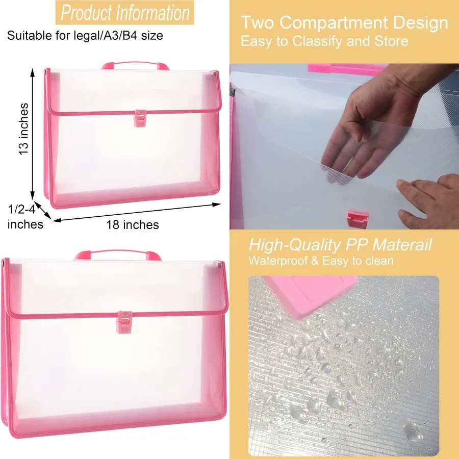 

Портфолио 12x16,5 формата А3, полипропиленовый пластик, прозрачная ткань Оксфорд, край, водонепроницаемый, розовый, 1 упаковка для хранения документов и организации в пределах O