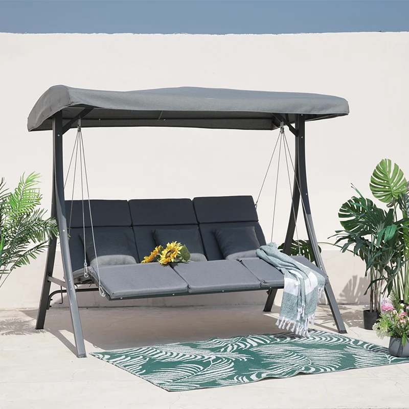 Garden Swing Chair 3 Seat, Hanging Hammock Swinging Outdoor Soft Seat Cushion, Patio Metal Swing Seat Garden Chairs