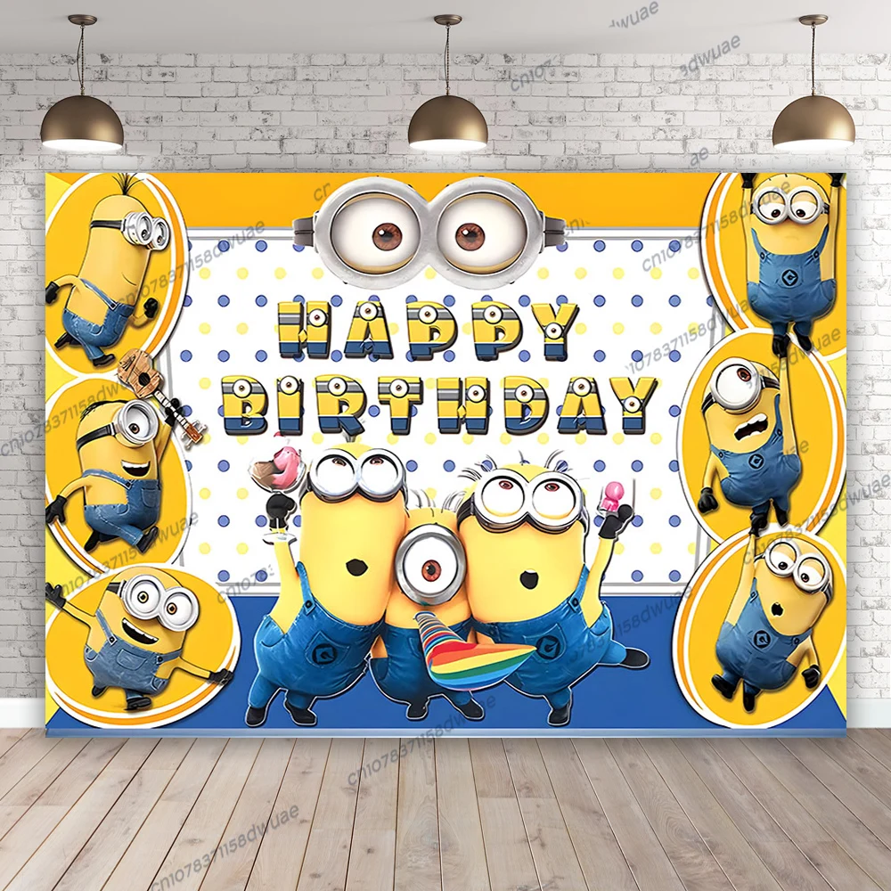 

Minions Birthday Party Photo Backdrop Baby Shower Photo Background Party Cartoon Photography Backdrop