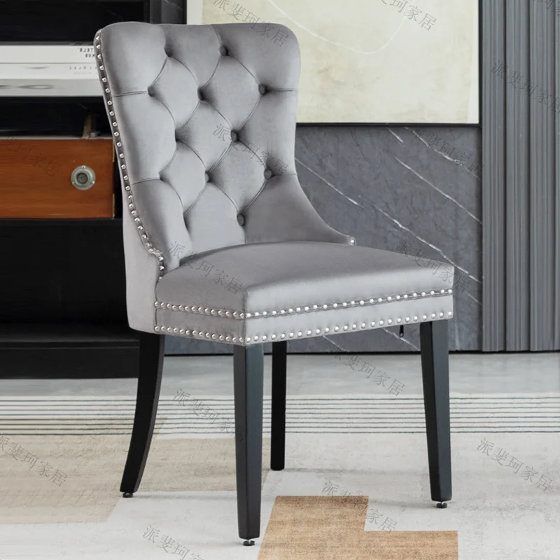 French Solid Wood Chair Dining Soft Bag High Back Hotel Luxury Study Chair Model Room Restaurant Home Silla Comedor Furniture