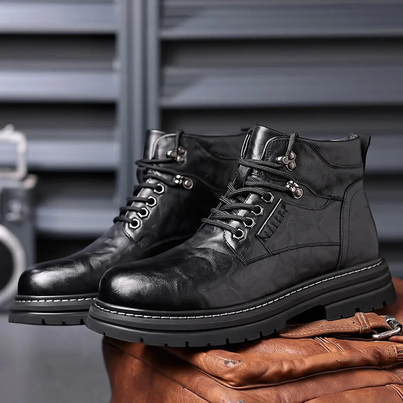 Waterproof Winter Snow Boots Men Ankle Booties Leather High top Shoes Keep Warm boots Winter Shoes Father