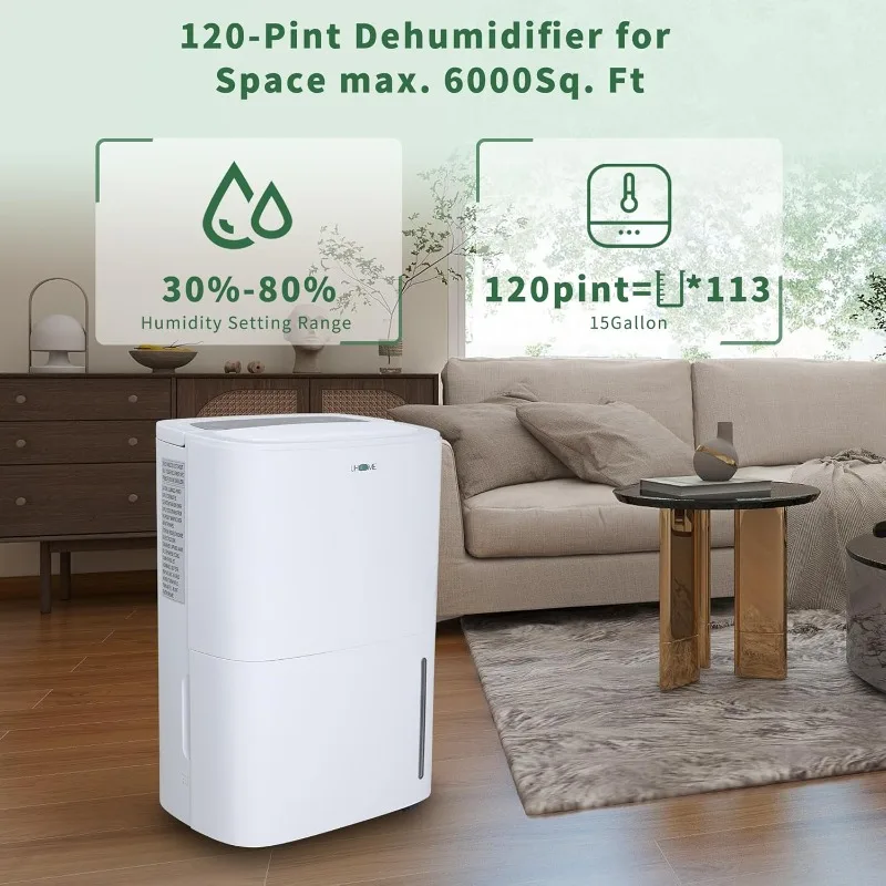 6000 Sq. Ft Quiet Dehumidifier for Home, Basements, Storages and Large Rooms with 1.32Gallon Water Tank