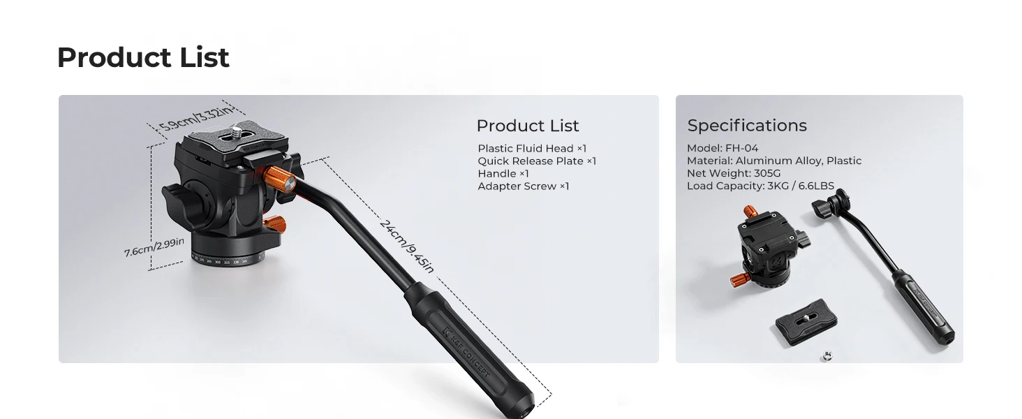 K&F CONCEPT Fluid-Stativkopf 360 ° Glatte Schwenk-/Neigekopfplatte, Arca-Swiss-kompatibel, leichter Kunststoff, maximale Belastung 7,6 lbs, für Reisen, FH-04 – Detail 9
