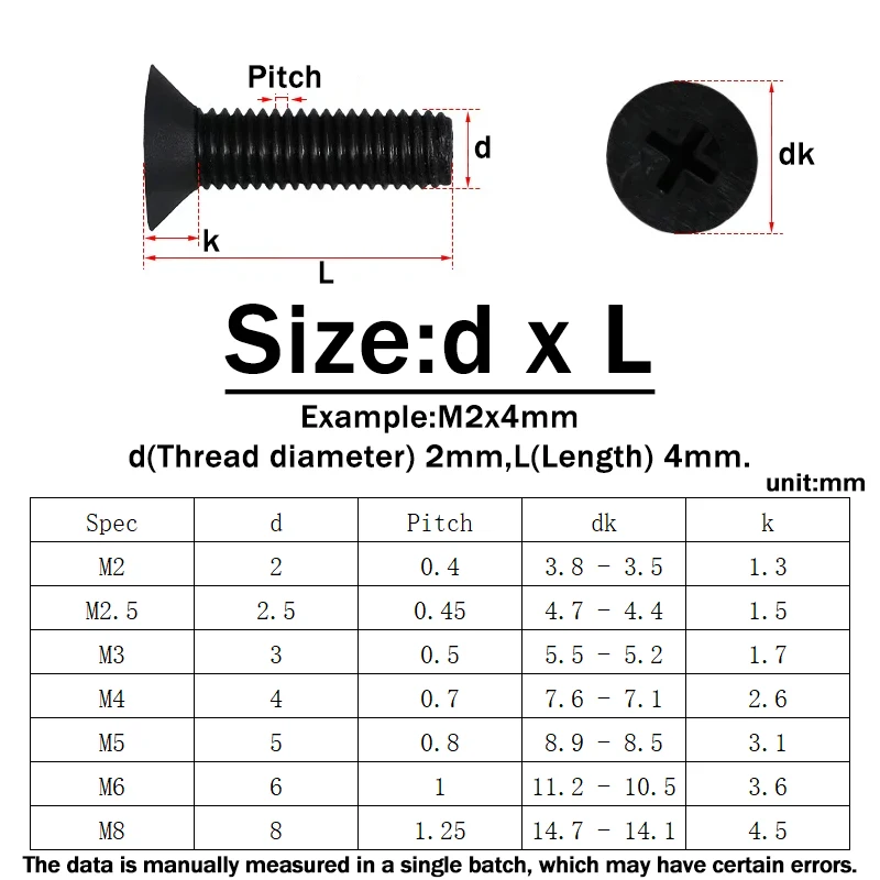 20~200Pcs Black White PA66 Nylon Countersunk Head Screw M2 M2.5 M3 M4 M5 M6 M8 Plastic Phillips Flat Head Screws Insulate Bolts