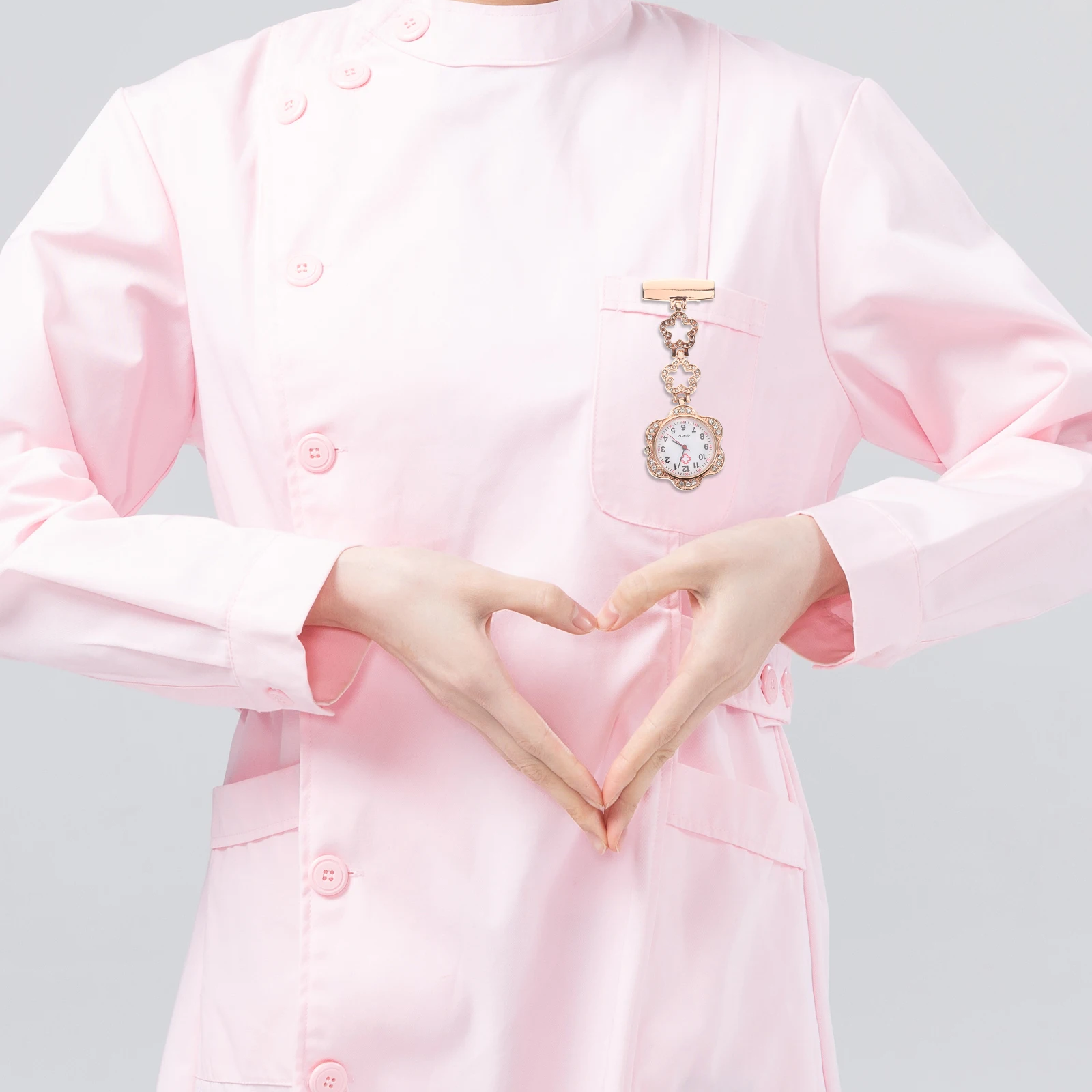

Creative Star Nurse Brooch Watch Rhinestone Lapel Pin Zinc Alloy Pocket Watch Rose Gold Medical Badge Retractable Timepiece For