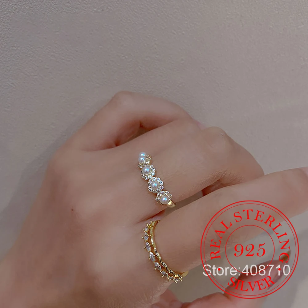 

Ювелирные изделия из стерлингового серебра 925 пробы, роскошные кольца с кристаллами и жемчугом для женщин, свадебные украшения, подарок для девушки или подруги