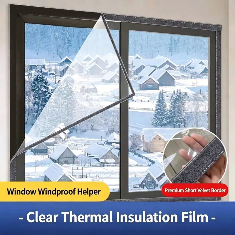 Windproof insulation cover, PVC transparent insulation high-quality short plush fabric frame warm curtains, suitable for windows