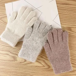 Guantes de punto de invierno para estudiantes, manoplas gruesas de piel para mantener el calor al aire libre, conducir, ciclismo, oficina, guantes de terciopelo de dedo completo