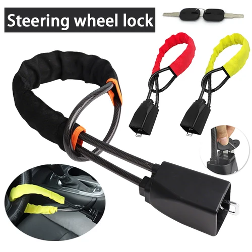 Bloqueo antirrobo para volante de coche, bloqueo de Cable de acero reforzado, dispositivo antirrobo Universal Compatible con SUVsTrucksandVans