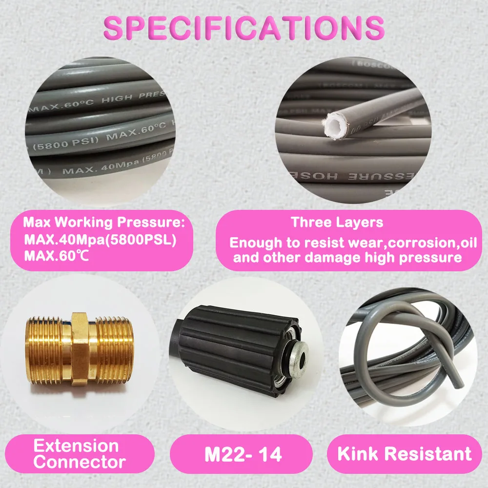 0.5-50M Car Wash Hose Cleaning Hose High Pressure Washer Hose  For some of Sterwins/ Daewoo and Extension Hose M22