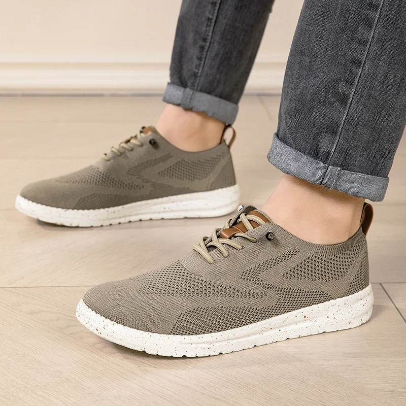 Summer Knit Loafers For Men Wide Toe Shoes Comfortable Lightweight Slip-on Shoes Man Flat Sneakers Breathable Men's Casual Shoes
