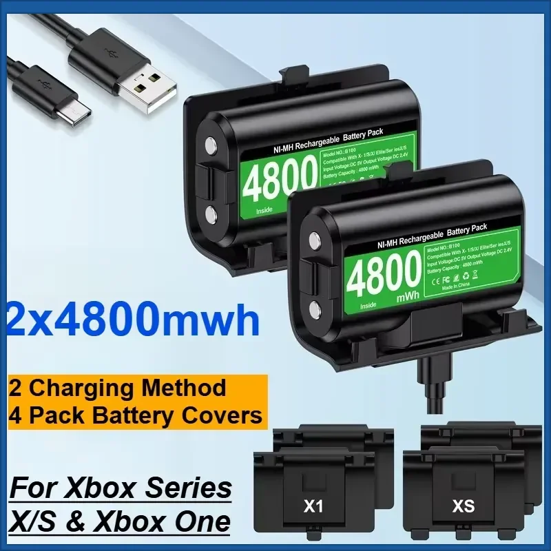 

2x4800mwh Fast Charging Rechargeable Battery Packs For Xbox Series X/S ＆ Xbox One Battery with Charging Cable