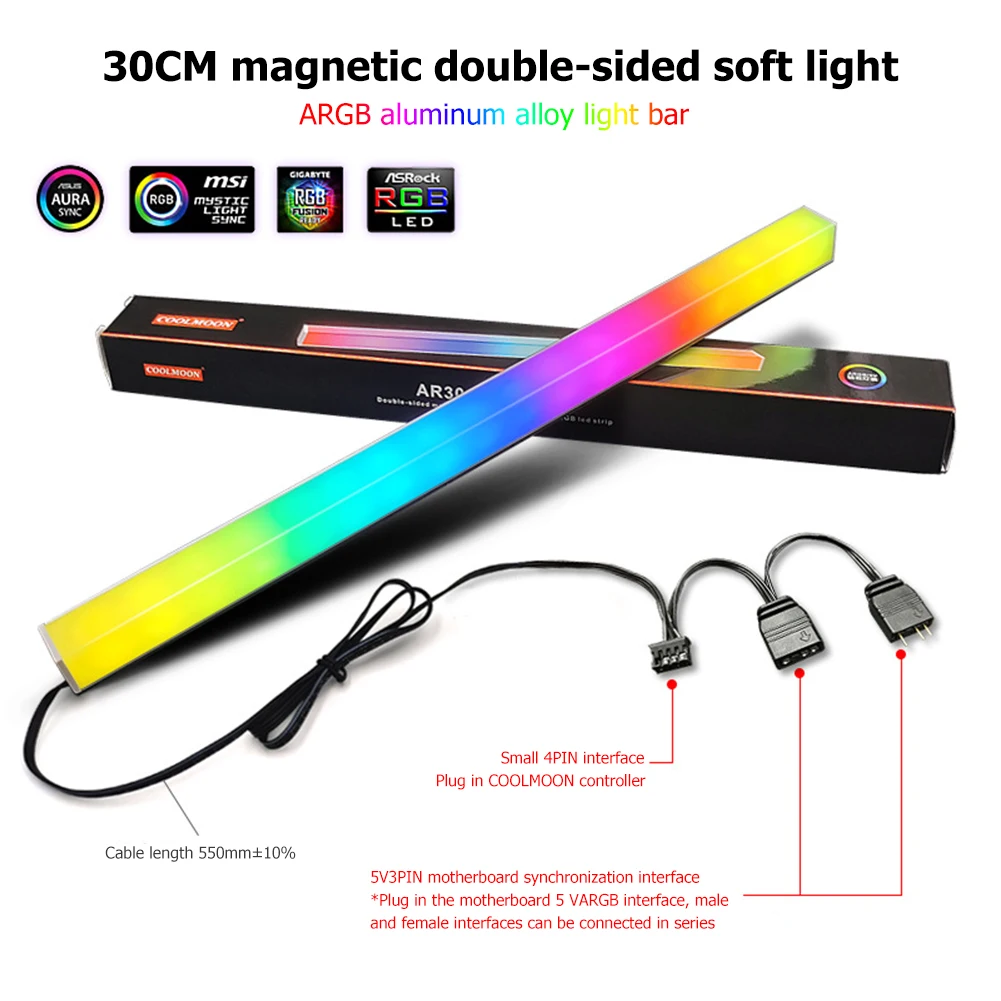 COOLMOON 5V/3Pin Small 4Pin Light Strip RGB LED Color Lamp for PC Case Chassis