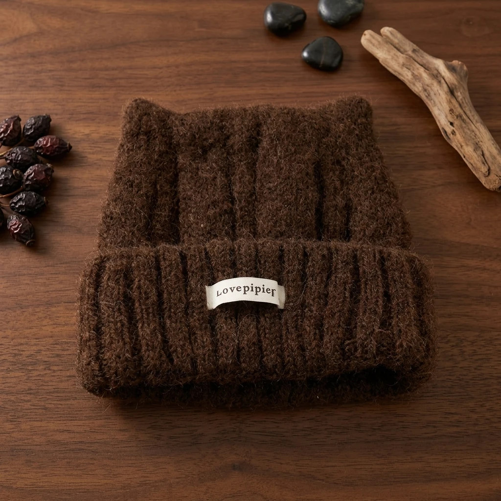 Warm Cat Ear Beanie Soft for Winter Travel, Thickened Knit Skull Cap Fleece Lined Warmth for Women Teens Casual Wear