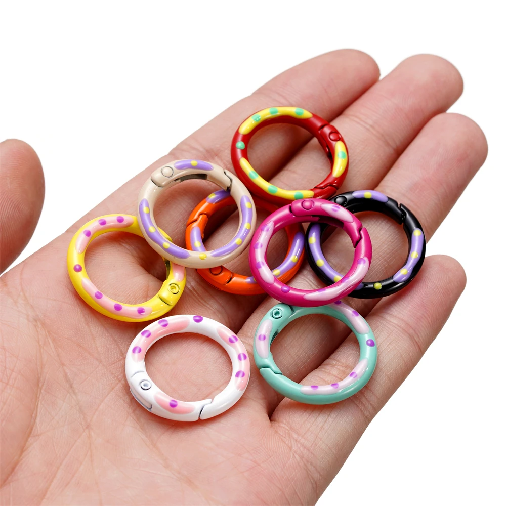 5pcs/lot Multicolor Metal Round Ring Spring Clasp Carabiner Keychain Clips Hook Dog Chain DIY Jewelry Buckle Connector Supplies