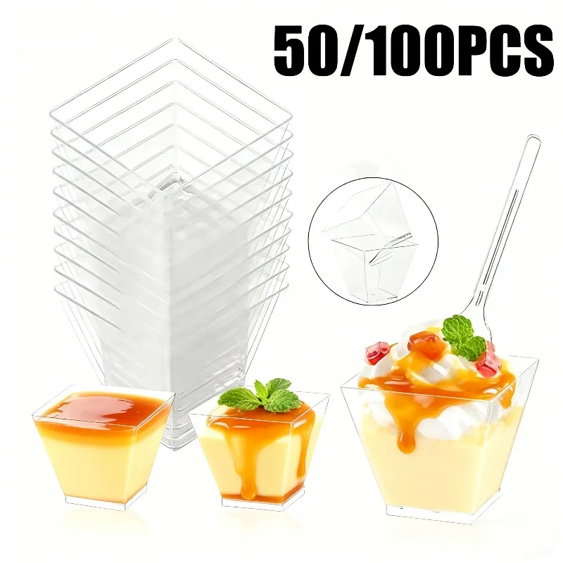50/100PCS 2oz Transparente Leiterförmige Tassen Dessert Tassen Party Geburtstag Küche Backen Obst Eis Kunststoff lebensmittel Behälter