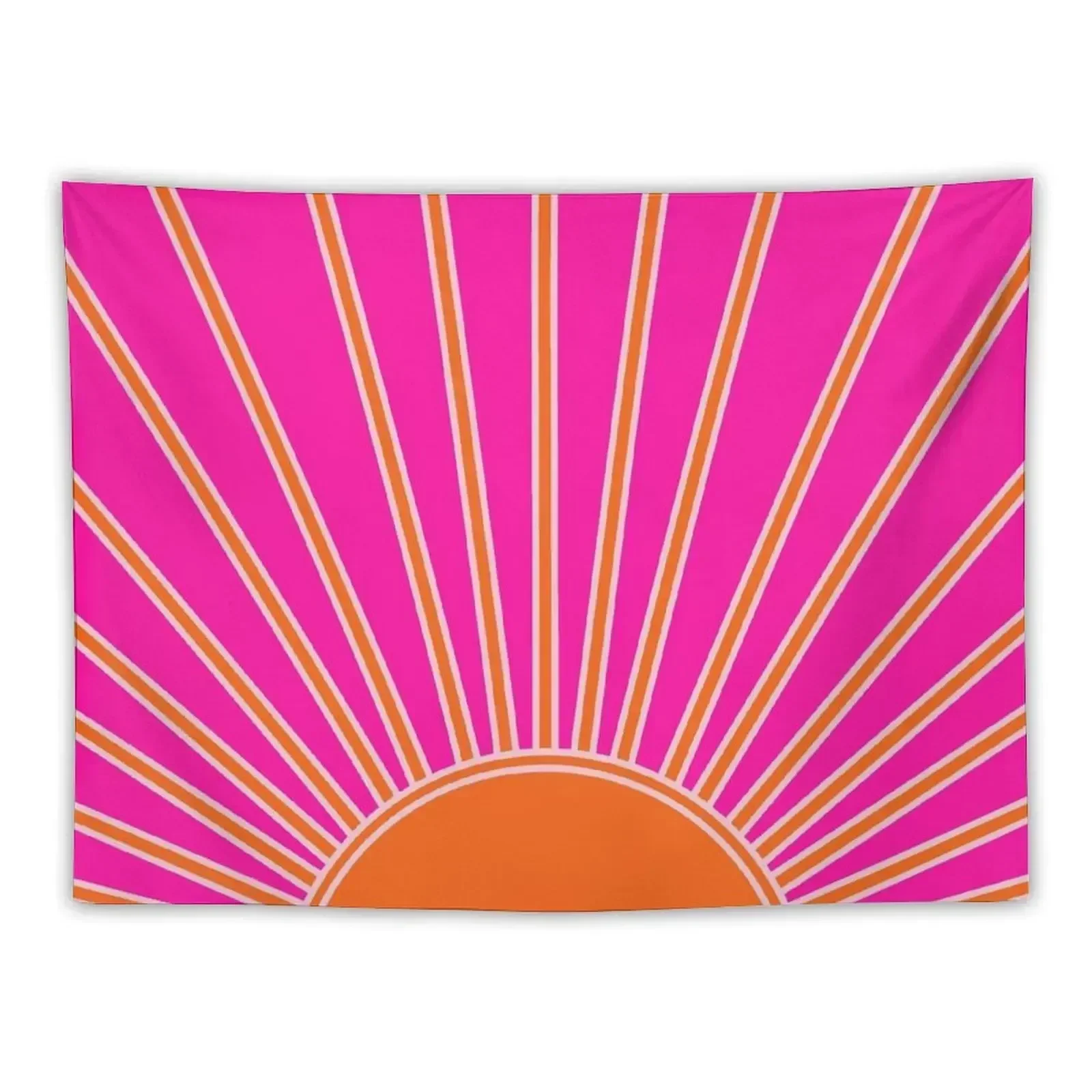 

Sun Sunrise Retro Sun Print Sunshine Sun Wall Art Hot Pink And Orange Abstract Boho Mid Century Poster Modern Art Geome Tapestry