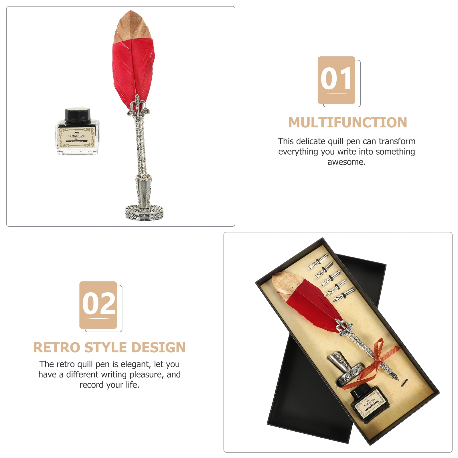 

1 комплект, винтажный набор гусиных изделий, материал премиум-класса, прочное практичное украшение для рабочего стола, ручка для практики каллиграфии