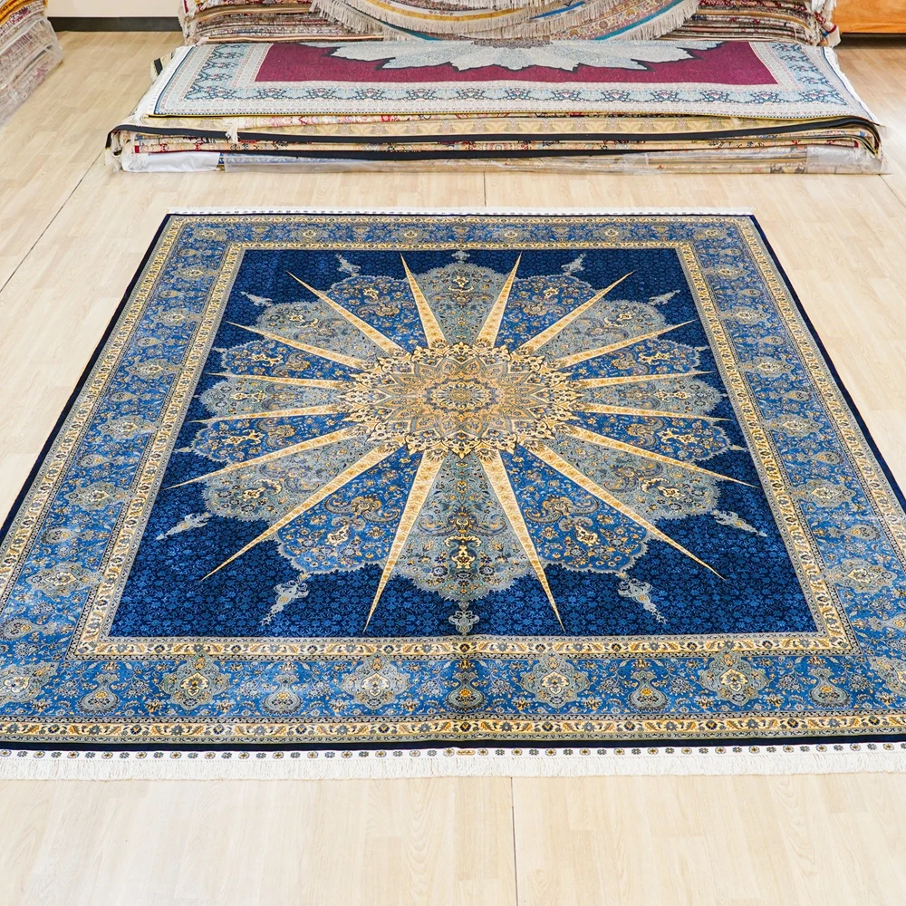 274x366cm Large Handmade Silk Rug Turkish Hand Knotted Floral Carpet for Living Room