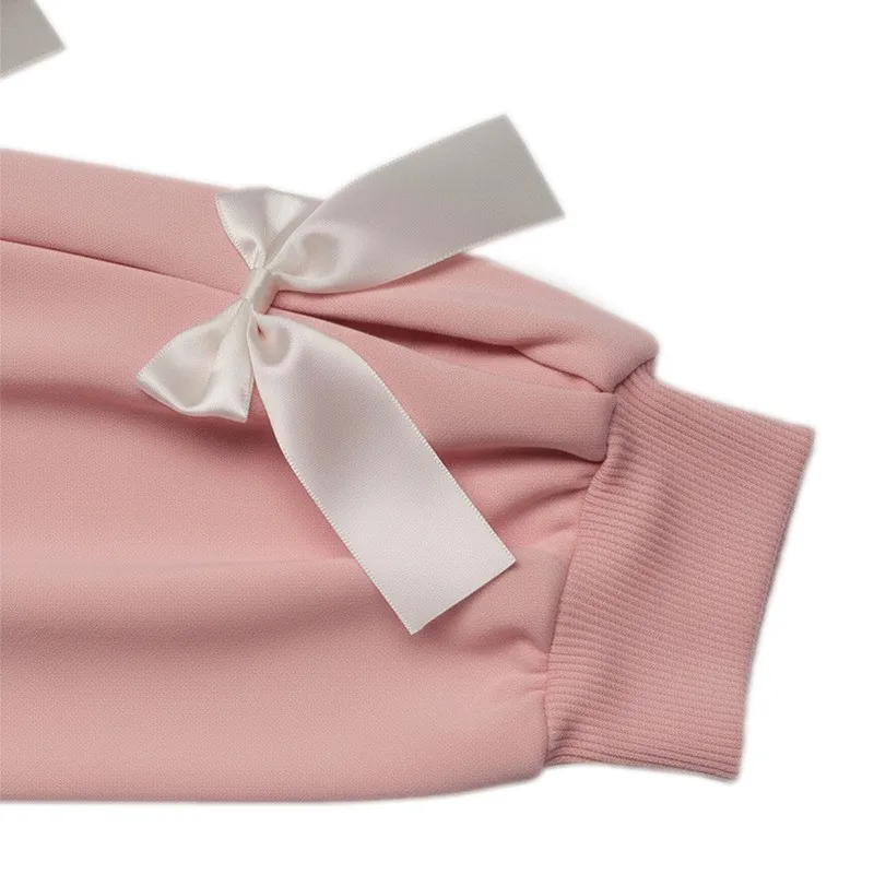 Round Neck Bow Sweatshirt Regular Length Sweet and Fresh with Pullover Patchwork Regular Sleeve Autumn Loose Fit Women Hoodie