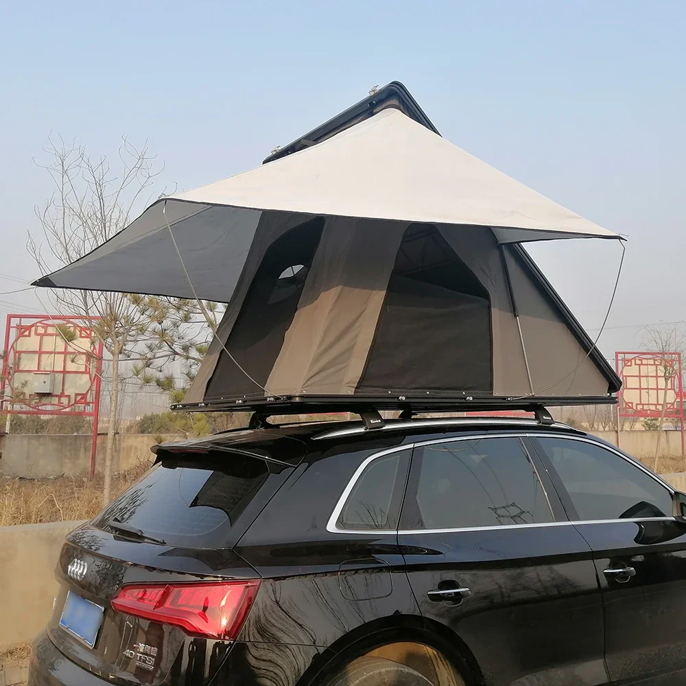 Hot sale Luxury Aluminum Triangle Clamshell 1-2 Person SUV Box Rooftop Wild Land Hard Shell Camping Car Roof Top Tent