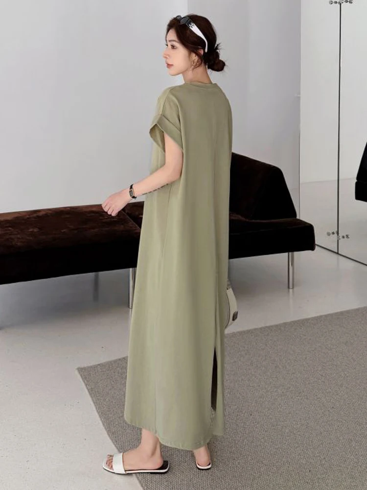 NYFS فستان صيفي 2025 كوريا نمط المرأة فضفاضة حجم كبير كم قصير إلكتروني طباعة فستان طويل رداء Elbise