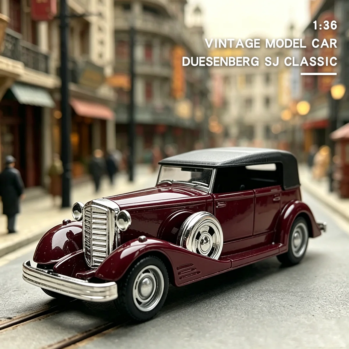Modelo de coche clásico de aleación Duesenbeg SJ a escala 1:36, réplica de vehículo en miniatura con función de retroceso para colección y exhibición de regalo.