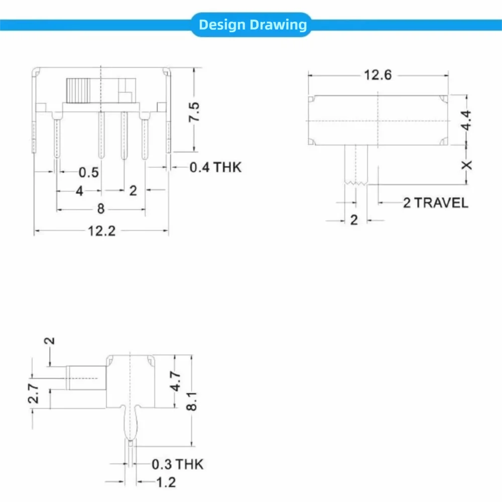 10pcs DC 50V SK13D07VG4 Slide Switches 0.5A 3 Position PCB Slide Switches 4 Pin Right Angle Slide Switches Control Panels