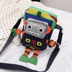 Children Cartoon Shoulder Bag Cute Patchwork Robot Ins Fashion Coins Keys Mobile Phone Wallet Gifts Boys Girls Blue Green Red