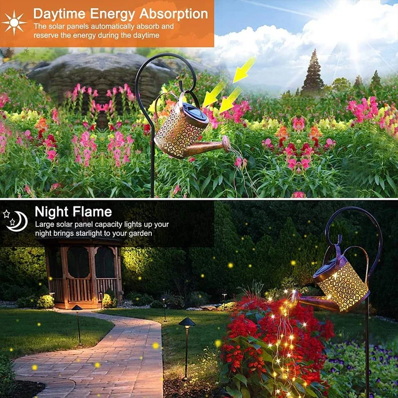 Solar LED Watering Can Lights Hanging Kettle Lantern Light Waterproof Yard Outdoor Lights Hollow Water Sprinkle Landscape Lamp