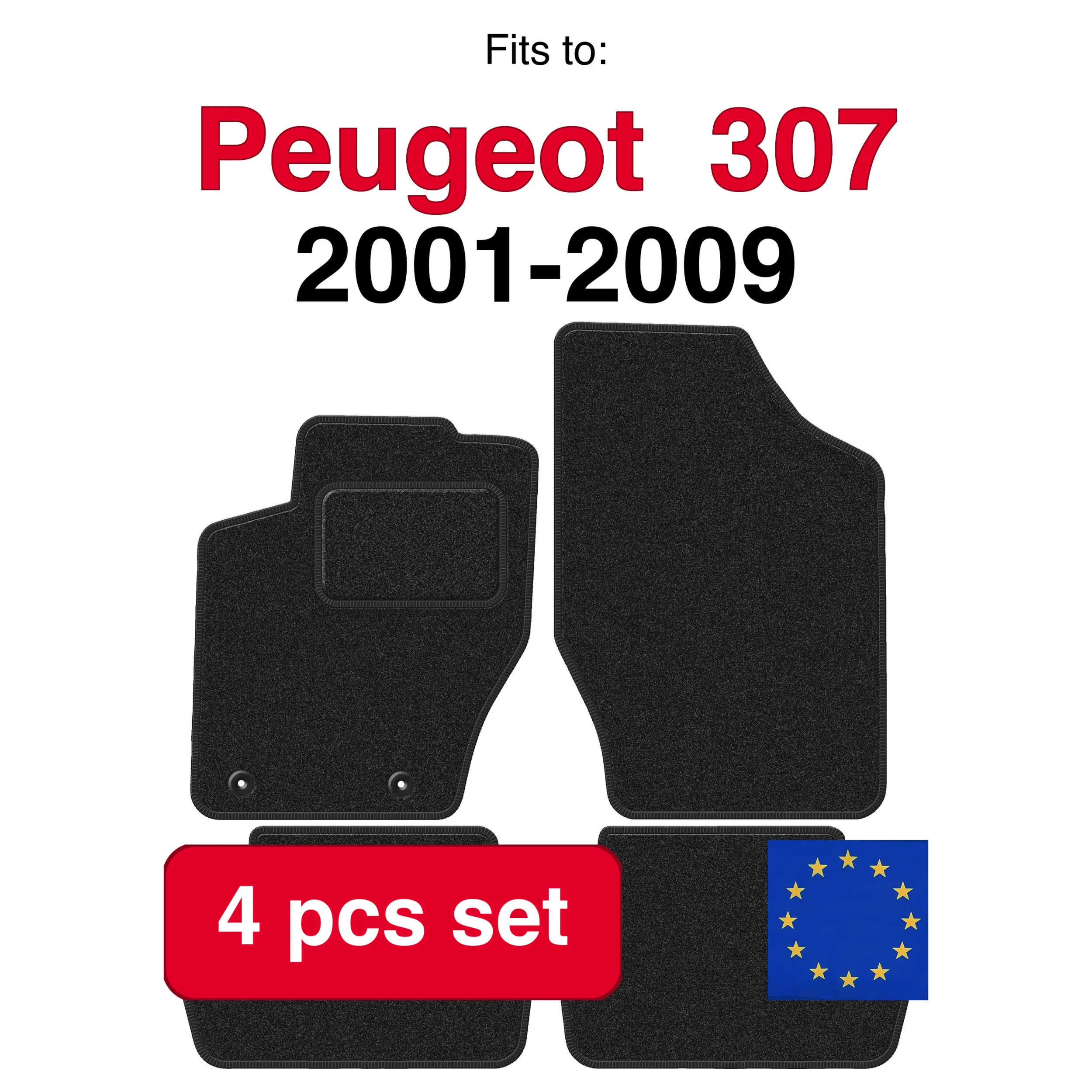 ANTHRA velours automatten voor Peugeot 307 hatchback, stationwagen, SW (2001-2009) - antraciet (4 stuks) in de auto passende automattenset