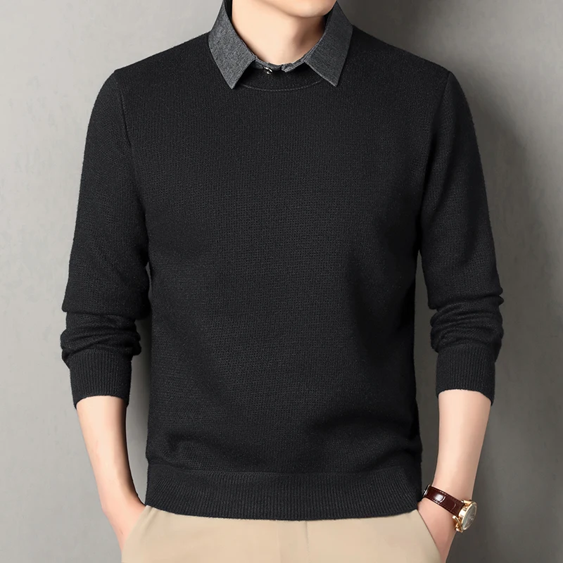 2025 Autumn Men Polo Collar Sweater Men Thick Warm Knit Pullover Male Business Knitwear Fleece Sweater Male Casual Jumpers