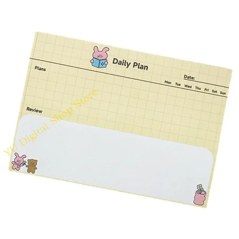 96BA 100 Sheets Rabbits Daily Plan Self-Adhesive Sticky Notes Memo Pad for Students