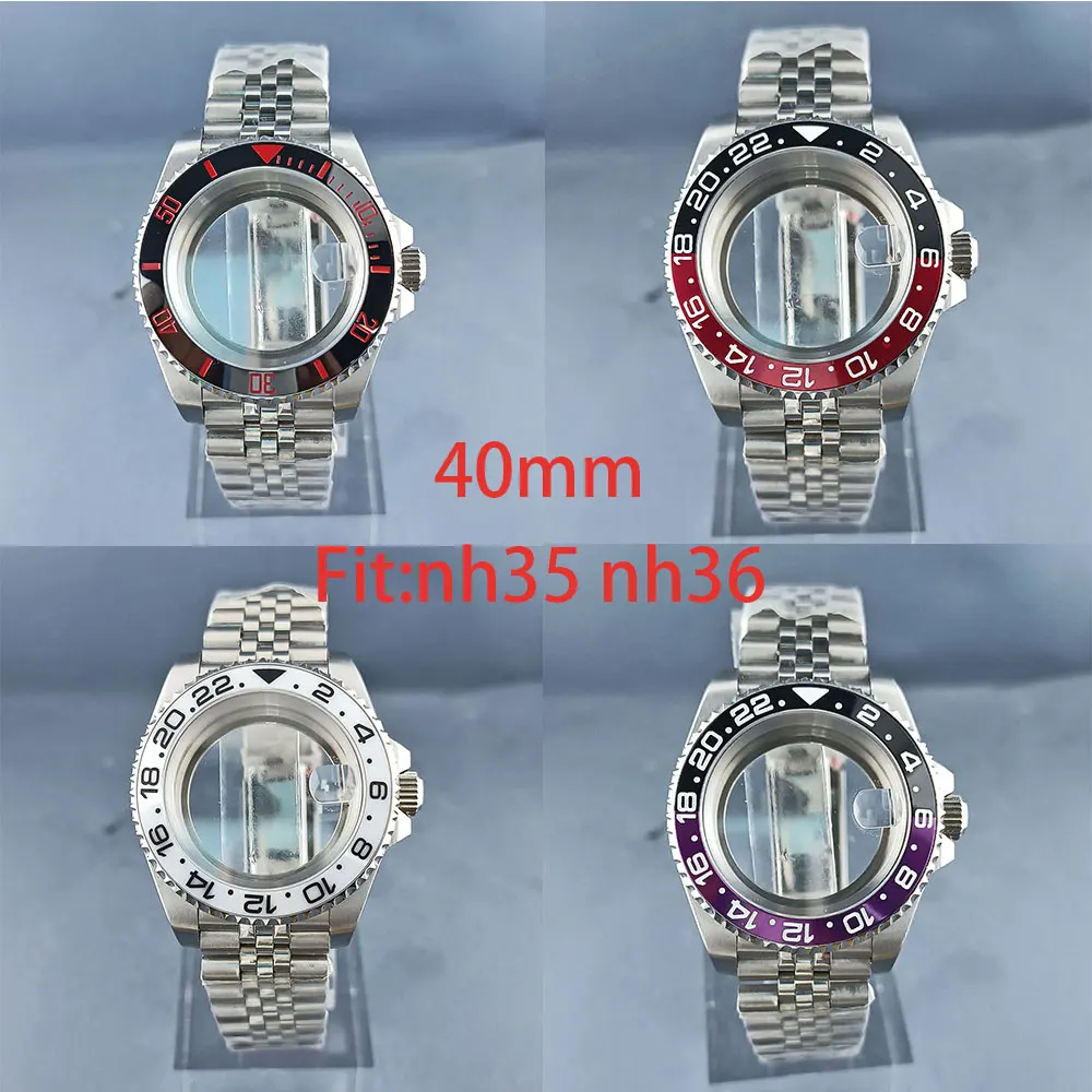 40mm Silver Shiny Watch Case 316L Stainless steel sapphire Glass 10bar waterproof 120 Click bezel Silver Jubilee