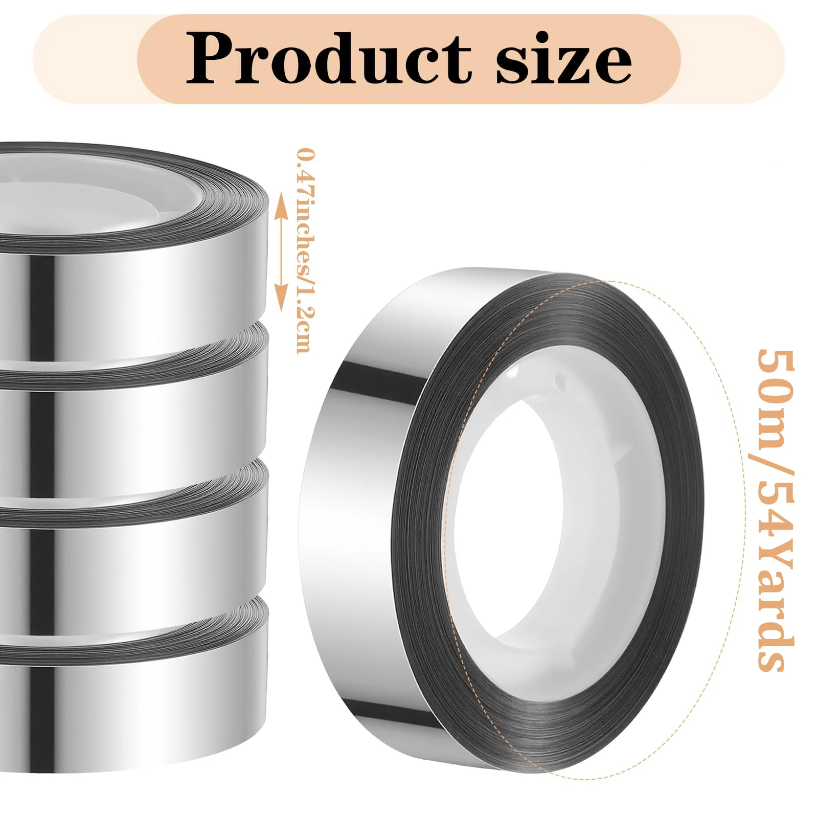 1Roll Metallic Mirror Tape, Silver Decorative Tape, Self-Adhesive Mirror Finish, Ideal for Home Decor, Gift Wrapping, DIY Crafts