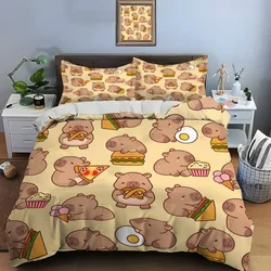 귀여운 만화 카피바라 프린트 침구 세트 이불 커버 1 이불 커버 2 베개 커버 성인 및 어린이 침구 세트 크리스마스 선물