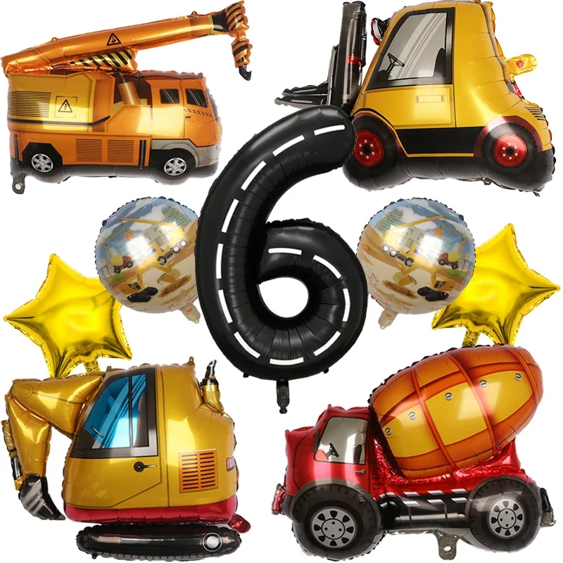 9 stücke 1 satz Engineering Thema Folien Ballons Mit 40 Zoll Anzahl Geburtstag Party Ballon Bau Fahrzeug Traktor Auto ballons