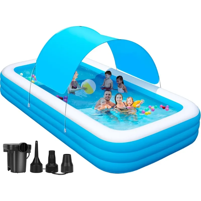 

Inflatable Pool with Canopy - 145'' x 74'' x 22'' Oversized Thickened Blow Up Pool for Family, Extra Large Swimming Pool w