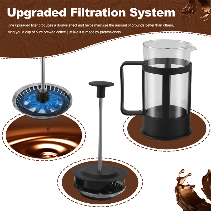 ABAG French Press Caffettiera e tè 12 Oz, Pressa per caffè in vetro borosilicato addensato Senza ruggine e lavabile in lavastoviglie
